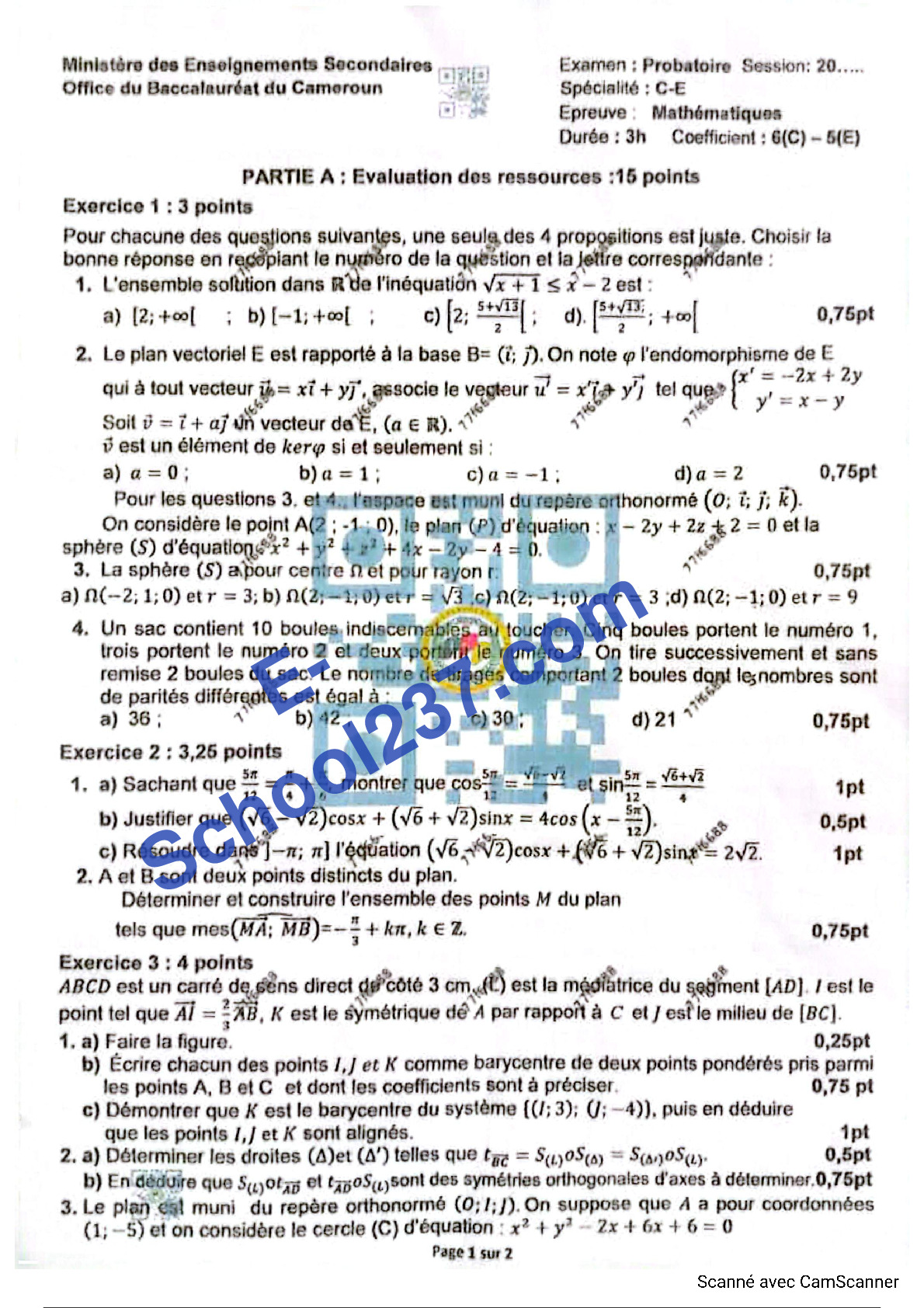 MATHS PROBATOIRE C -E 2026